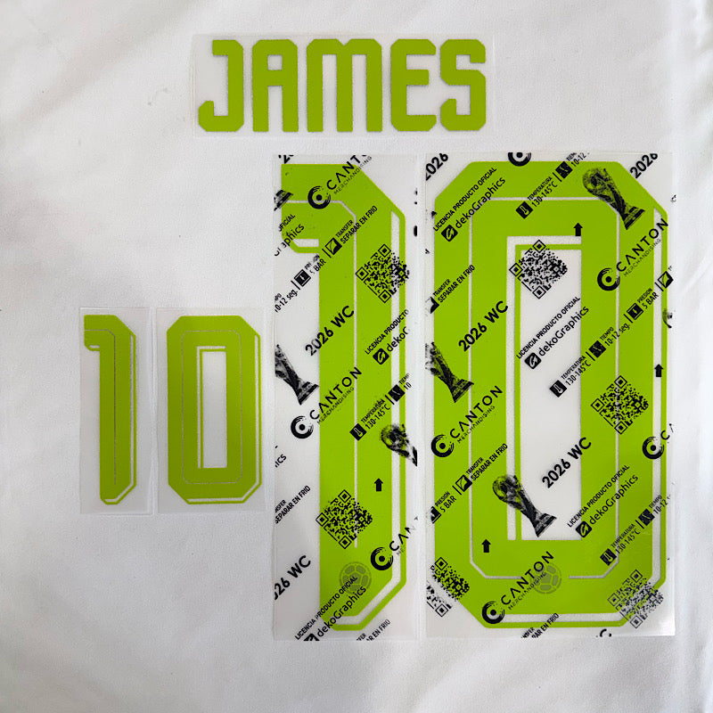Colombia 2026- Away JAMES #10 Official Jersey Name Set