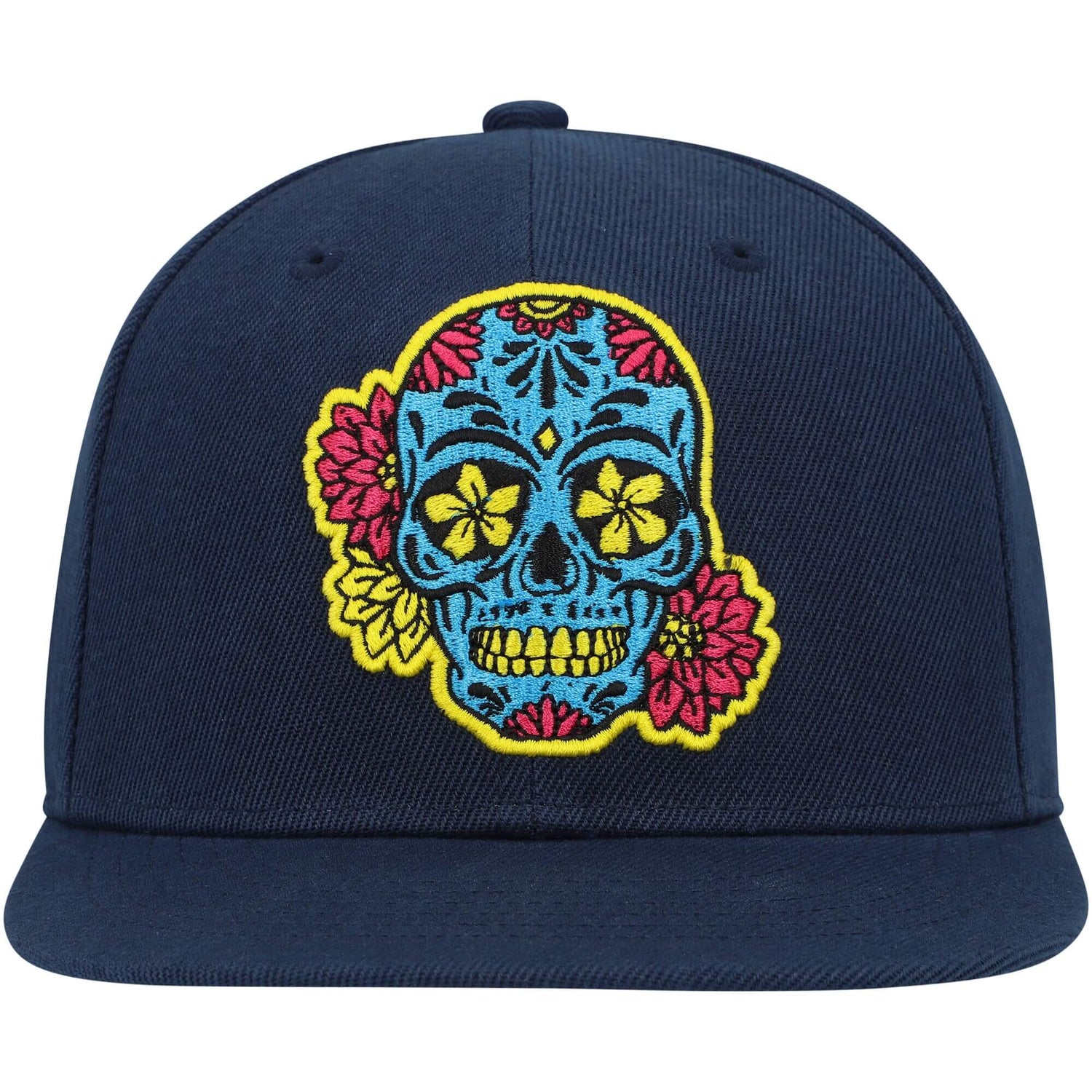 FI Collection Club America Day of the Dead Skull Snapback Hat - Navy-Blue (Front)