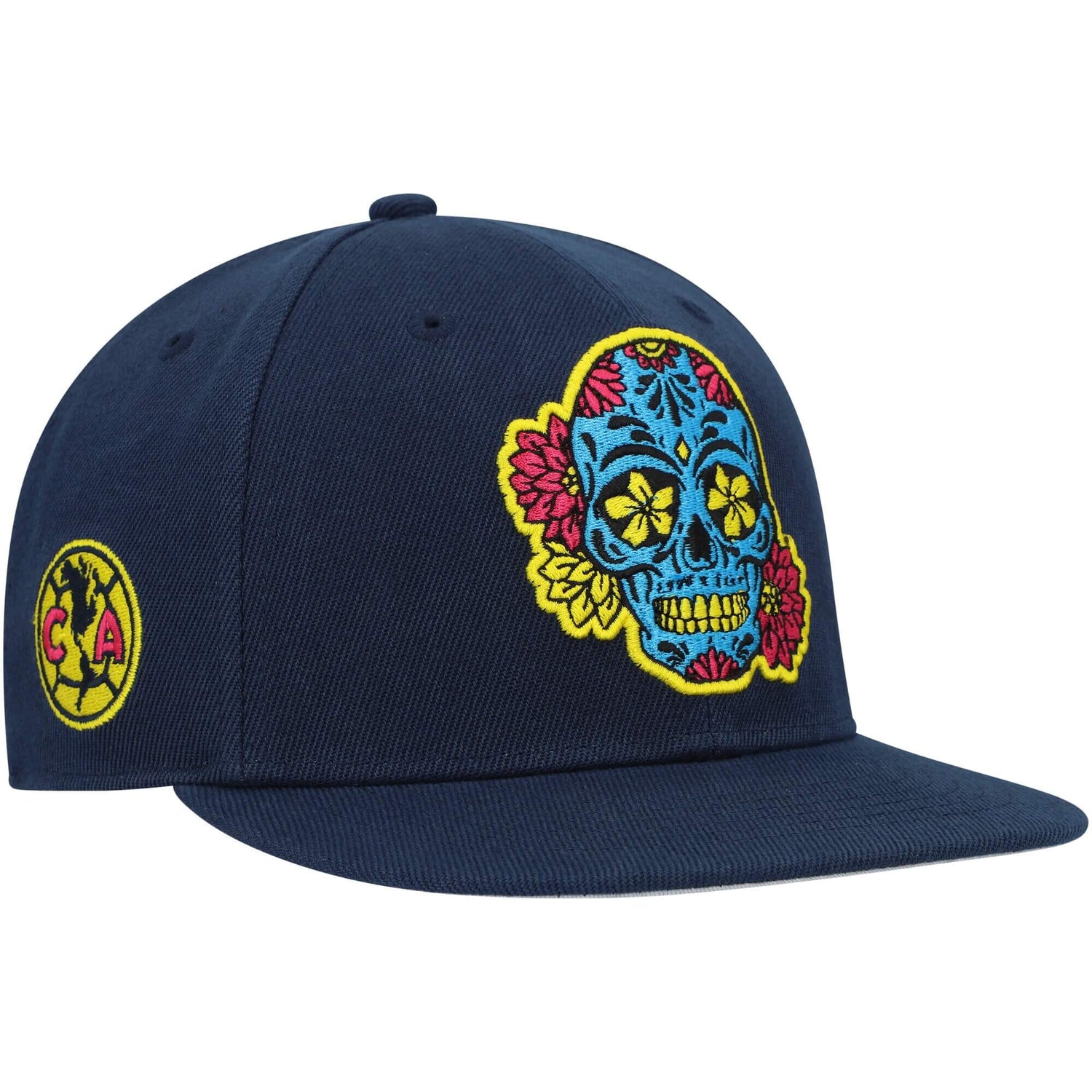 FI Collection Club America Day of the Dead Skull Snapback Hat - Navy-Blue (Lateral - Side 2)
