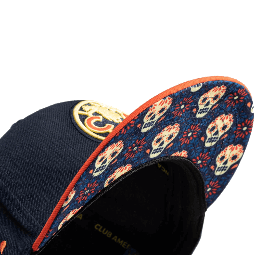 FI Collection Club America Day of the Dead Snapback Hat - Navy-Orange (Detail 1)