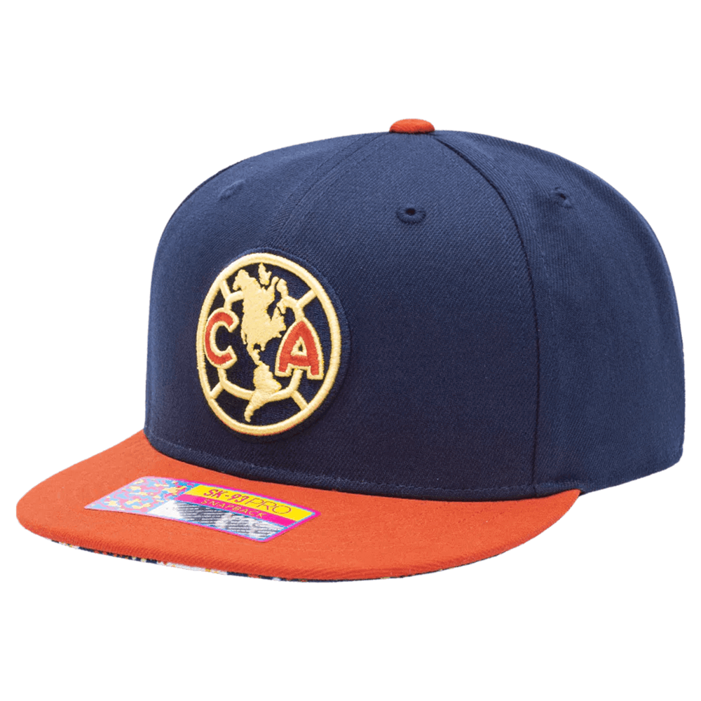FI Collection Club America Day of the Dead Snapback Hat - Navy-Orange (Front - Lateral 1)