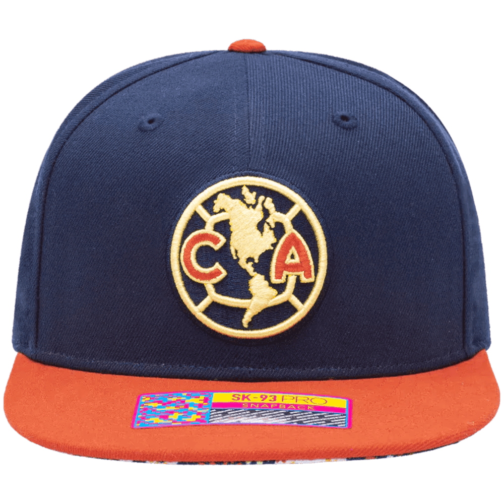 FI Collection Club America Day of the Dead Snapback Hat - Navy-Orange (Front)