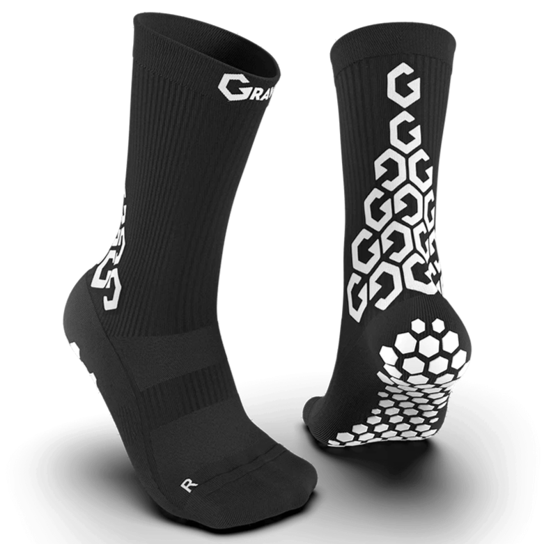 Gravity Pro Grip Socks Crew Length Black (Pair - Front and Back)