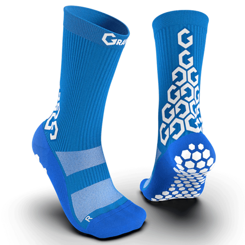 Gravity Pro Grip Socks Crew Length Blue (Pair - Front and Back)