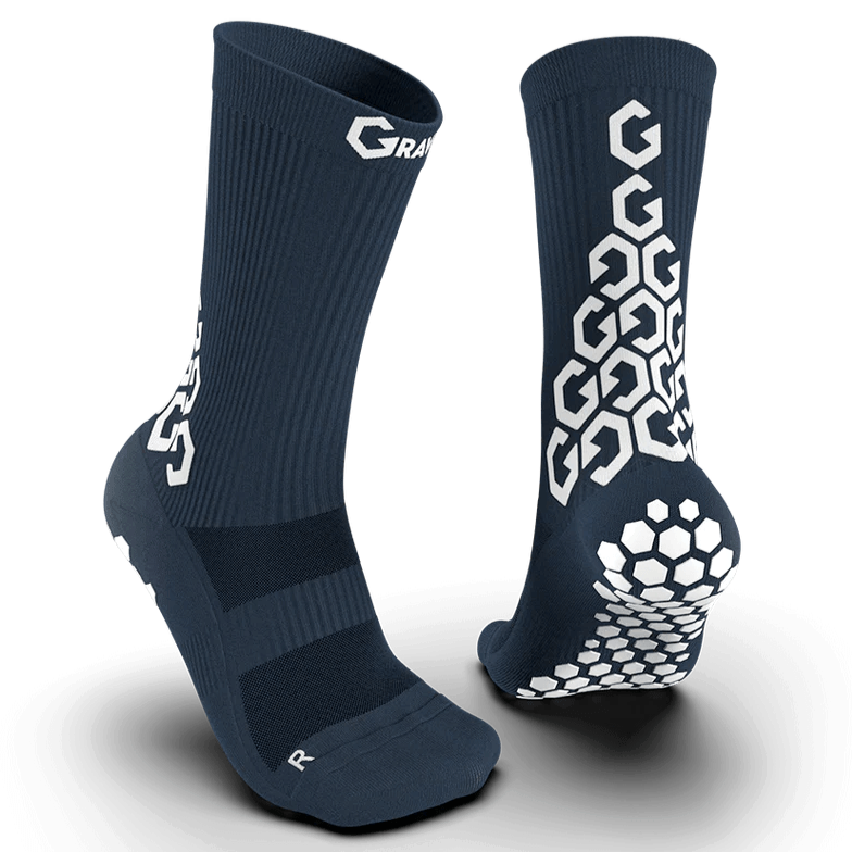 Gravity Pro Grip Socks Crew Length Navy (Pair - Front and Back)