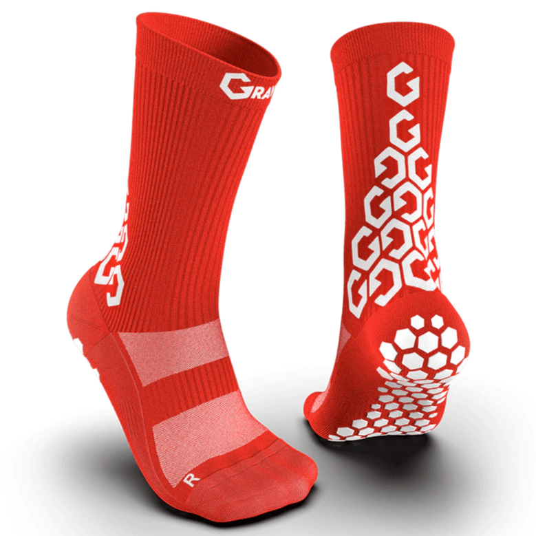 Gravity Pro Grip Socks Crew Length Red (Pair - Front and Back)
