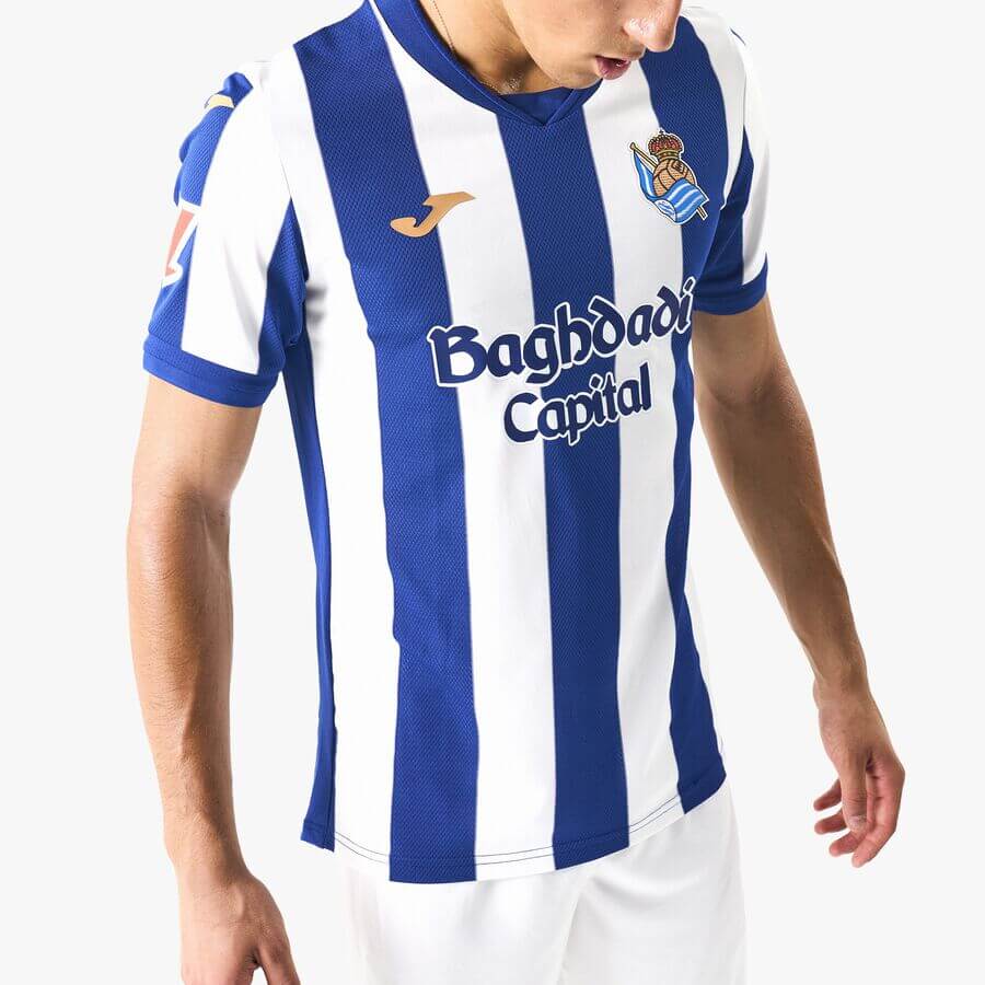 Joma 2026-27 Real Sociedad Men's Authentic Home Soccer Jersey (Model - Lateral Front)