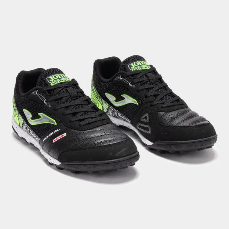 Joma Mundial 2501 Turf Soccer Shoes - Black-Green (Pair - Lateral Front)