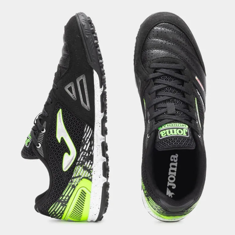 Joma Mundial 2501 Turf Soccer Shoes - Black-Green (Pair - Side and Top)