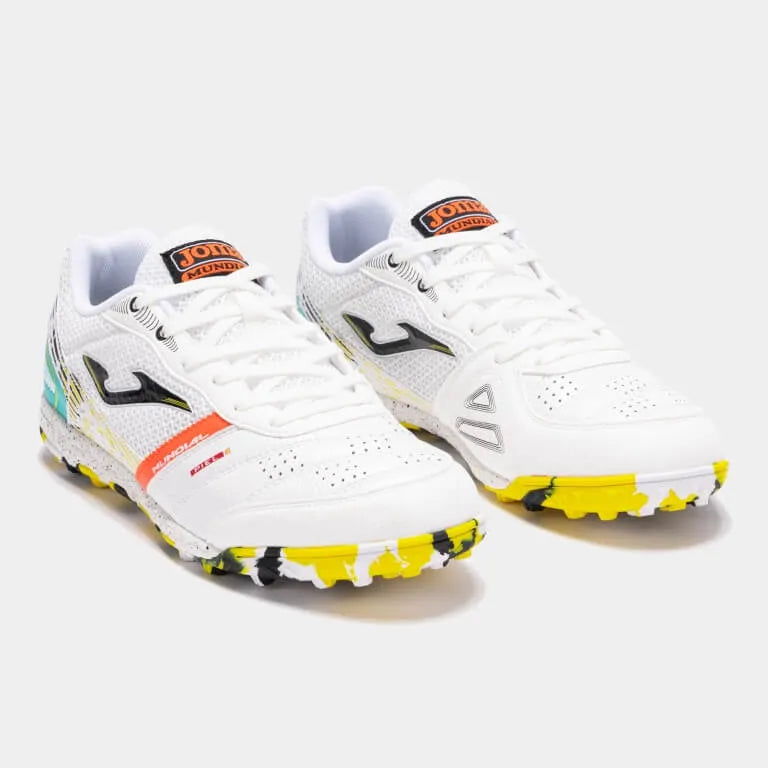 Joma Mundial 2502 Turf Soccer Shoes - White (Pair - Lateral Front)