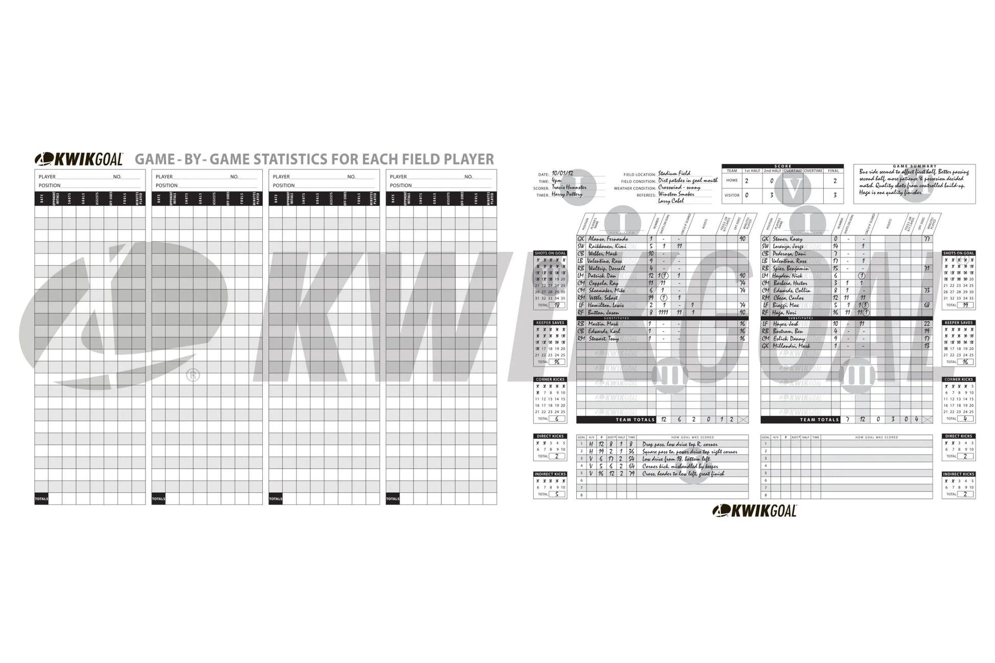 Kwik Goal Oversized Soccer Score Book (Sheets)