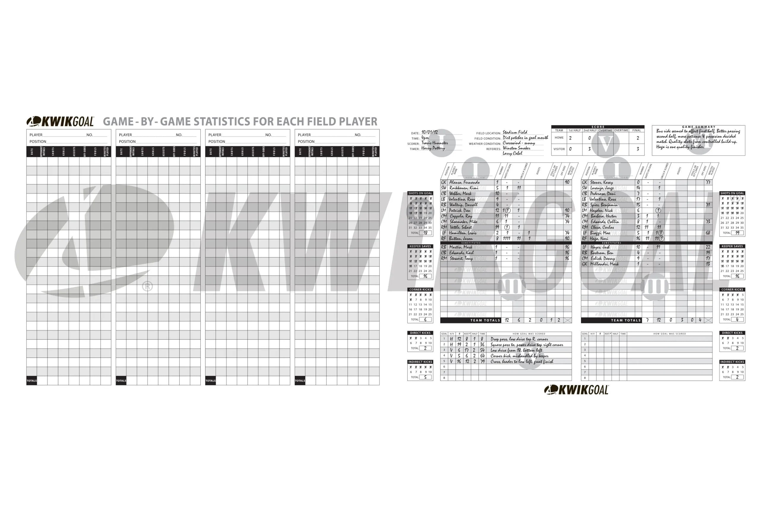 Kwik Goal Oversized Soccer Score Book (Sheets)