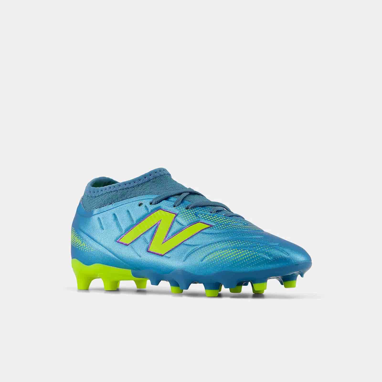New Balance Junior Tekela Team Low Laced V5 Wide Firm Ground Soccer Cleats - Neon Tide Pack (FA26) (Lateral Front)