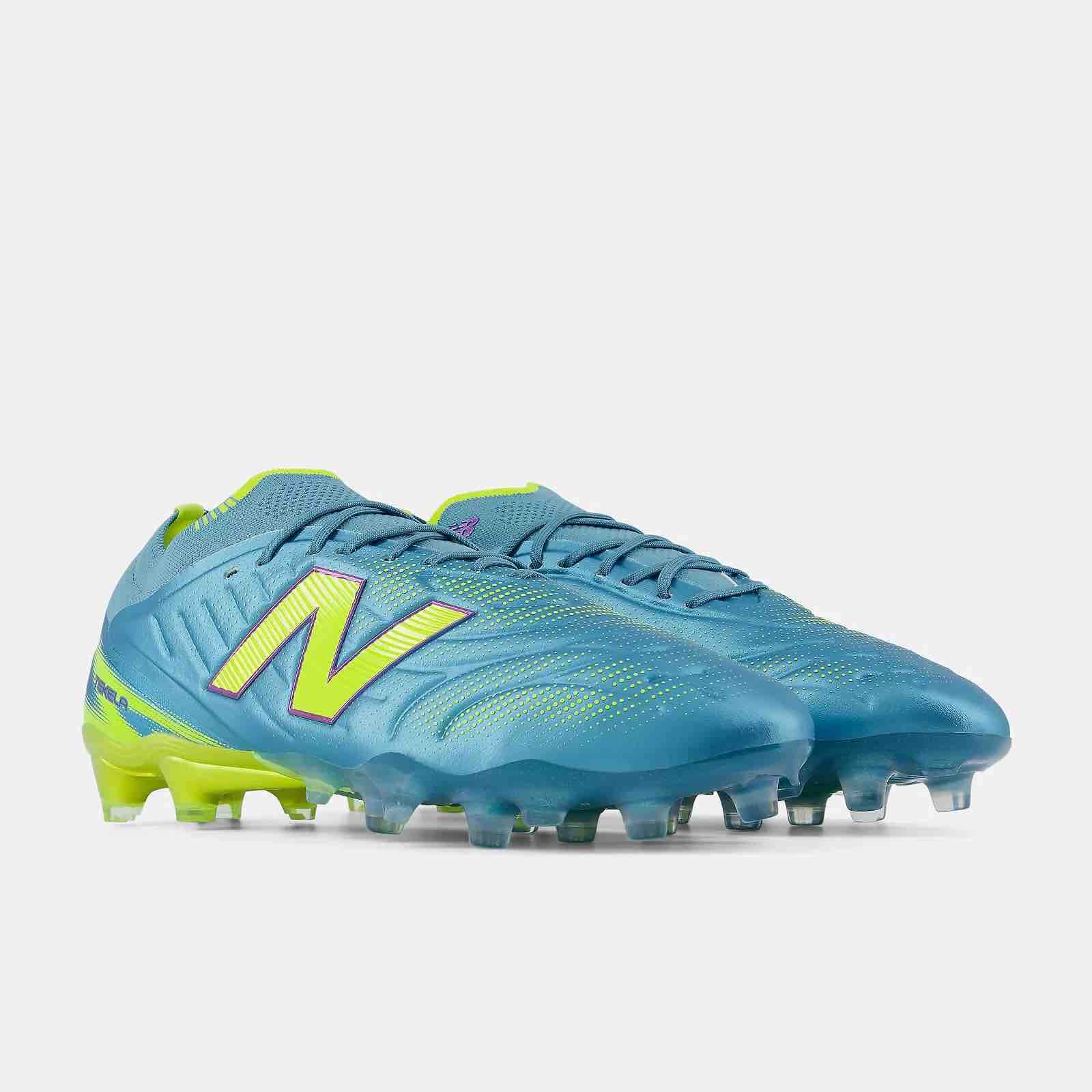New Balance Tekela Elite Low Laced V5 2E Wide Firm Ground Soccer Cleats - Neon Tide Pack (FA26) (Pair - Lateral)