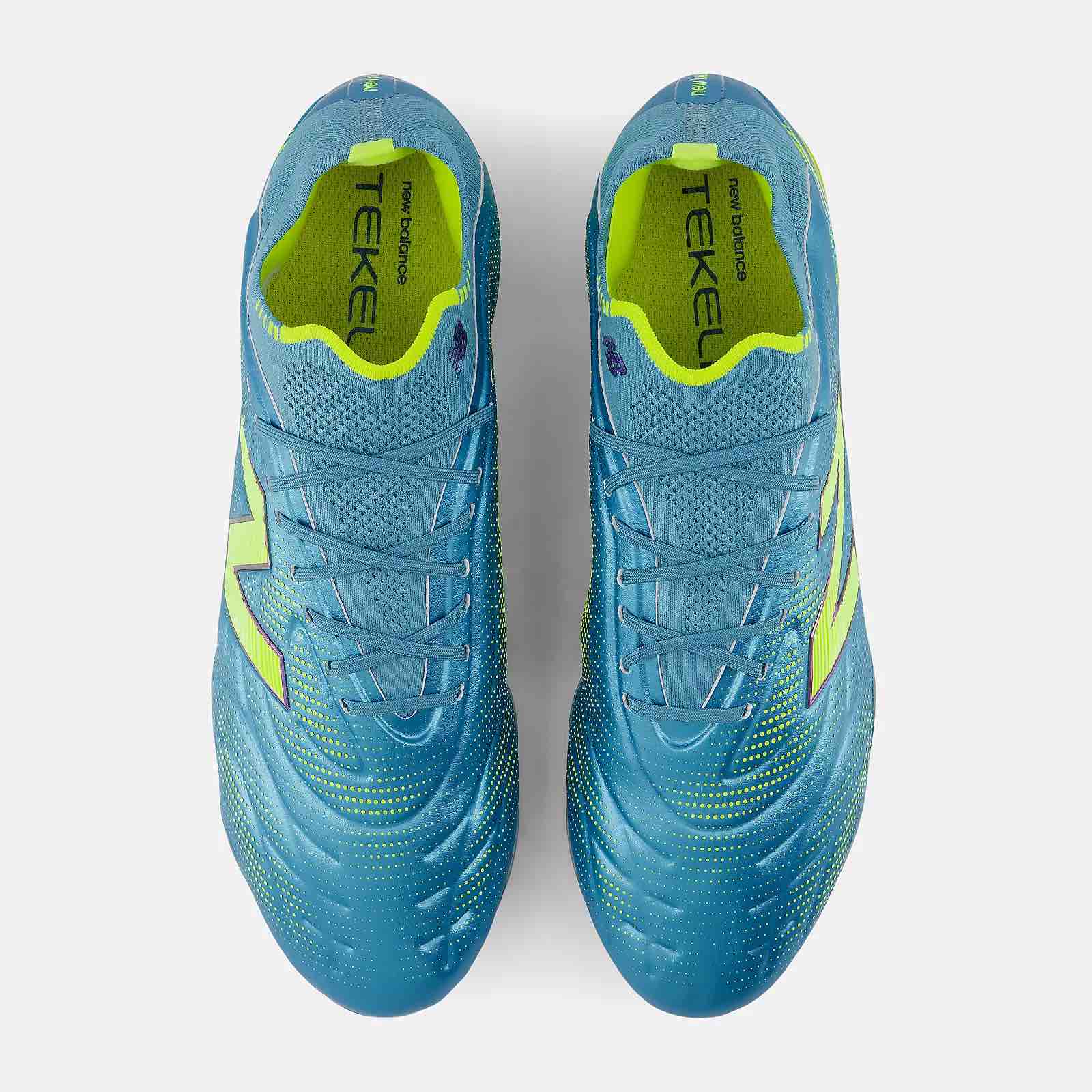 New Balance Tekela Elite Low Laced V5 2E Wide Firm Ground Soccer Cleats - Neon Tide Pack (FA26) (Pair - Top)