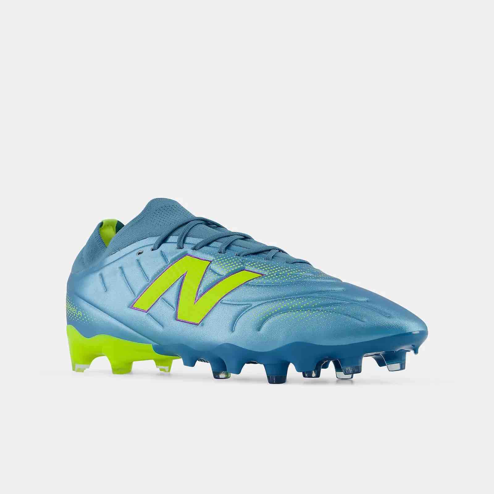 New Balance Tekela Team Low Laced V5 2E Wide Firm Ground Soccer Cleats - Neon Tide Pack (FA26) (Lateral - Front)