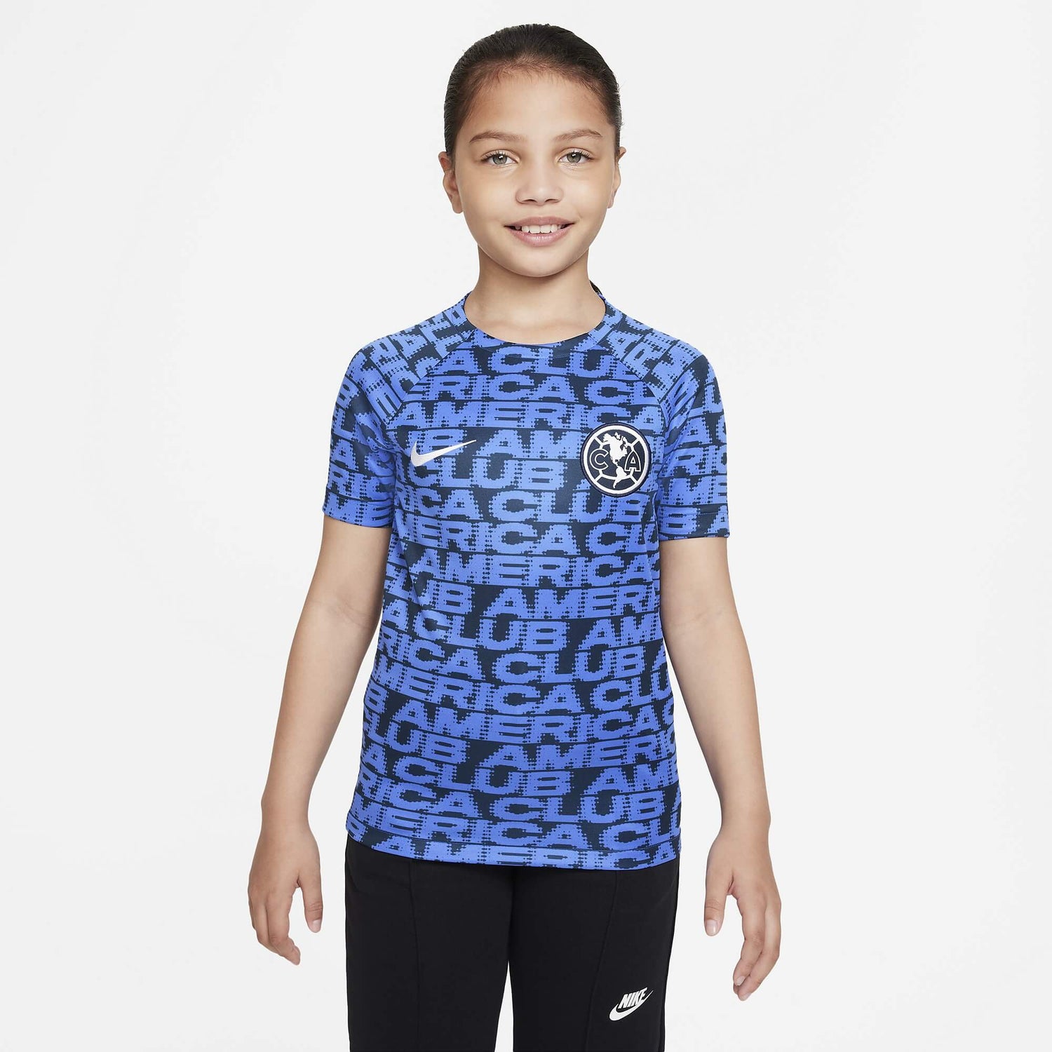 Nike 2022-23 Club America Youth Pre Match Jersey - Blue-Black (Model - Front)