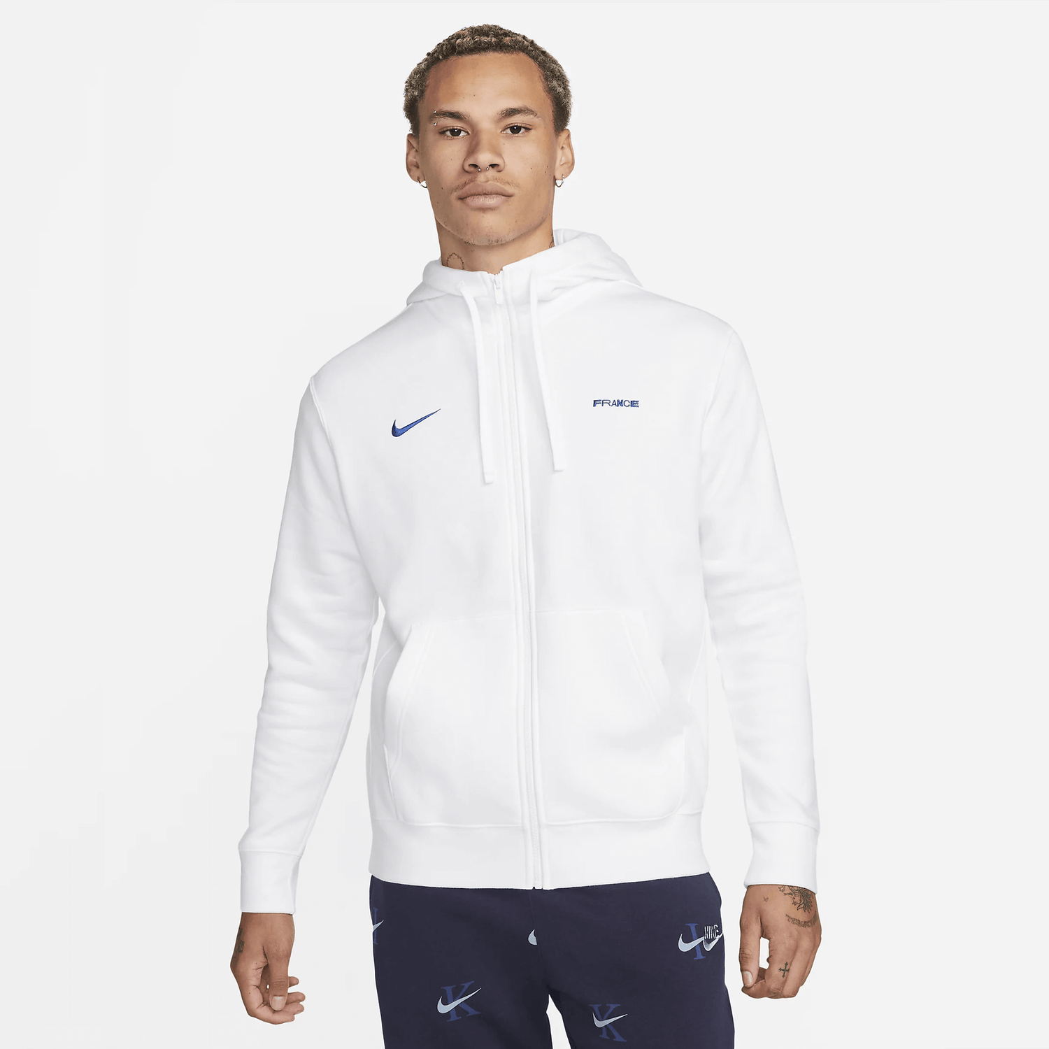Nike 2022 France Men's Club Fleece Full-Zip Hoodie (Model - Front)