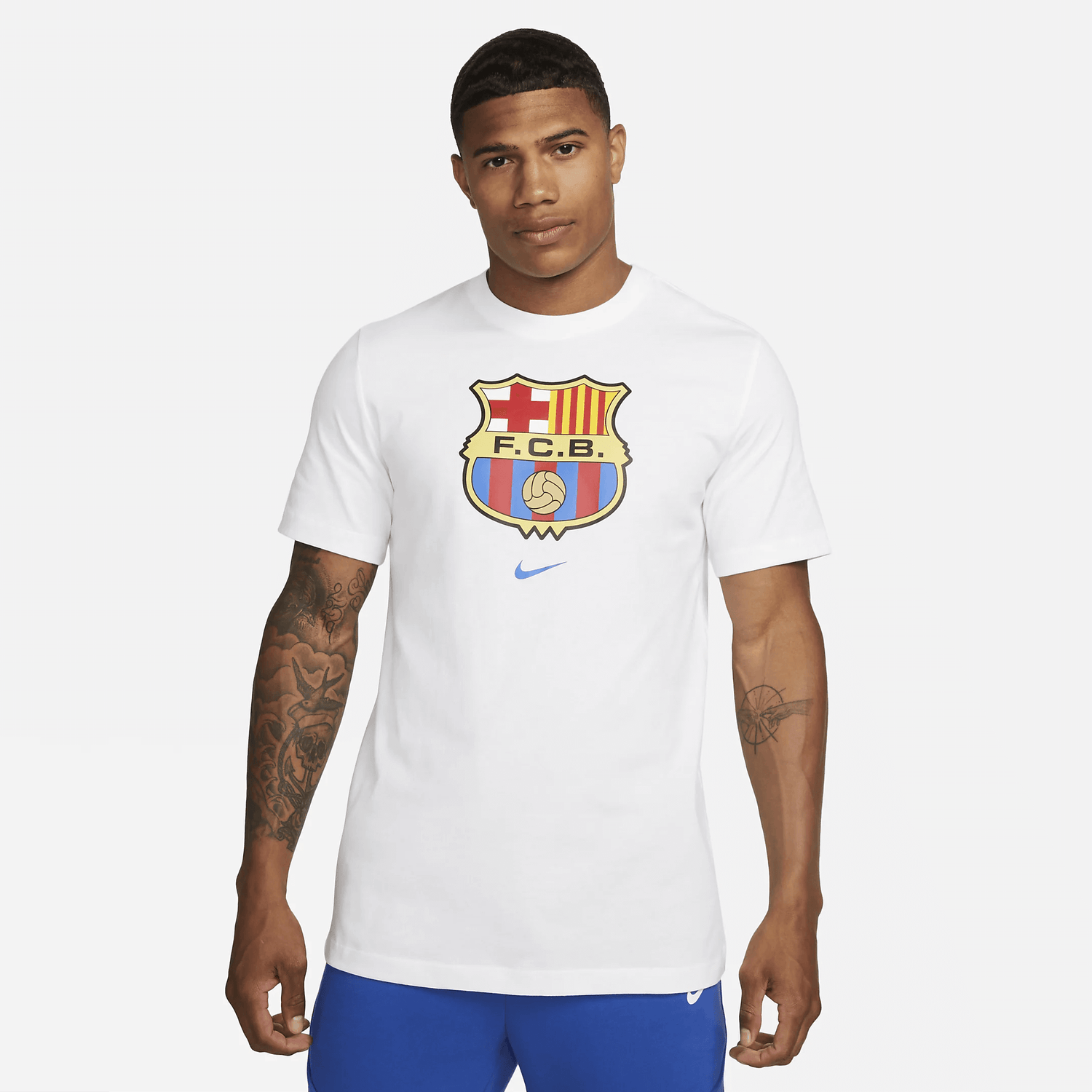 Nike 2023-24 Barcelona Crest Tee - White (Model - Front)