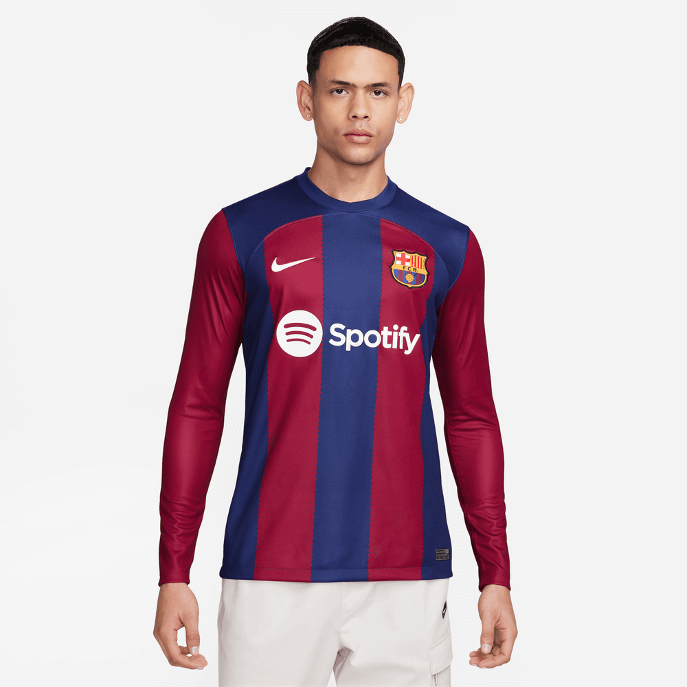 Nike 2023-24 Barcelona Men's Stadium Home Long Sleeve Jersey (Model - Front)