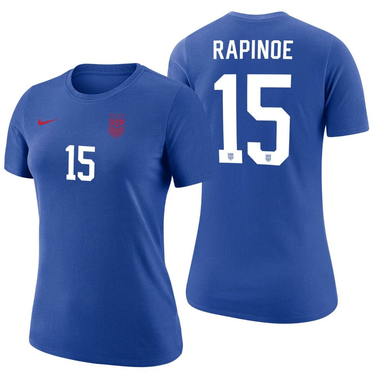 Nike 2023-24 USA Women's 4-Star Rapinoe 15 Tee  Royal (Front and Back)