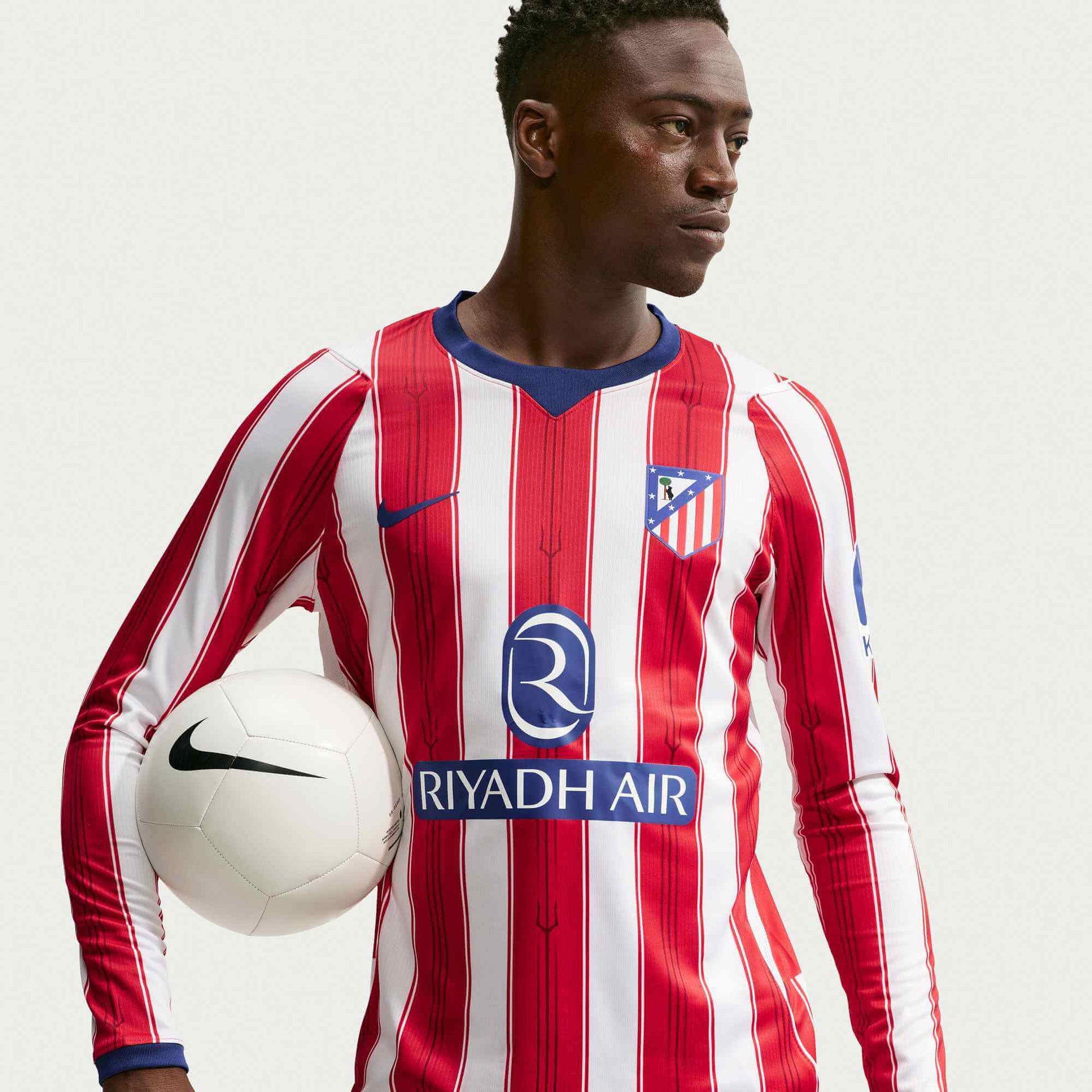 Nike 2025-26 Atletico Madrid Men's Stadium Home Long-Sleeve Soccer Jersey (Front)