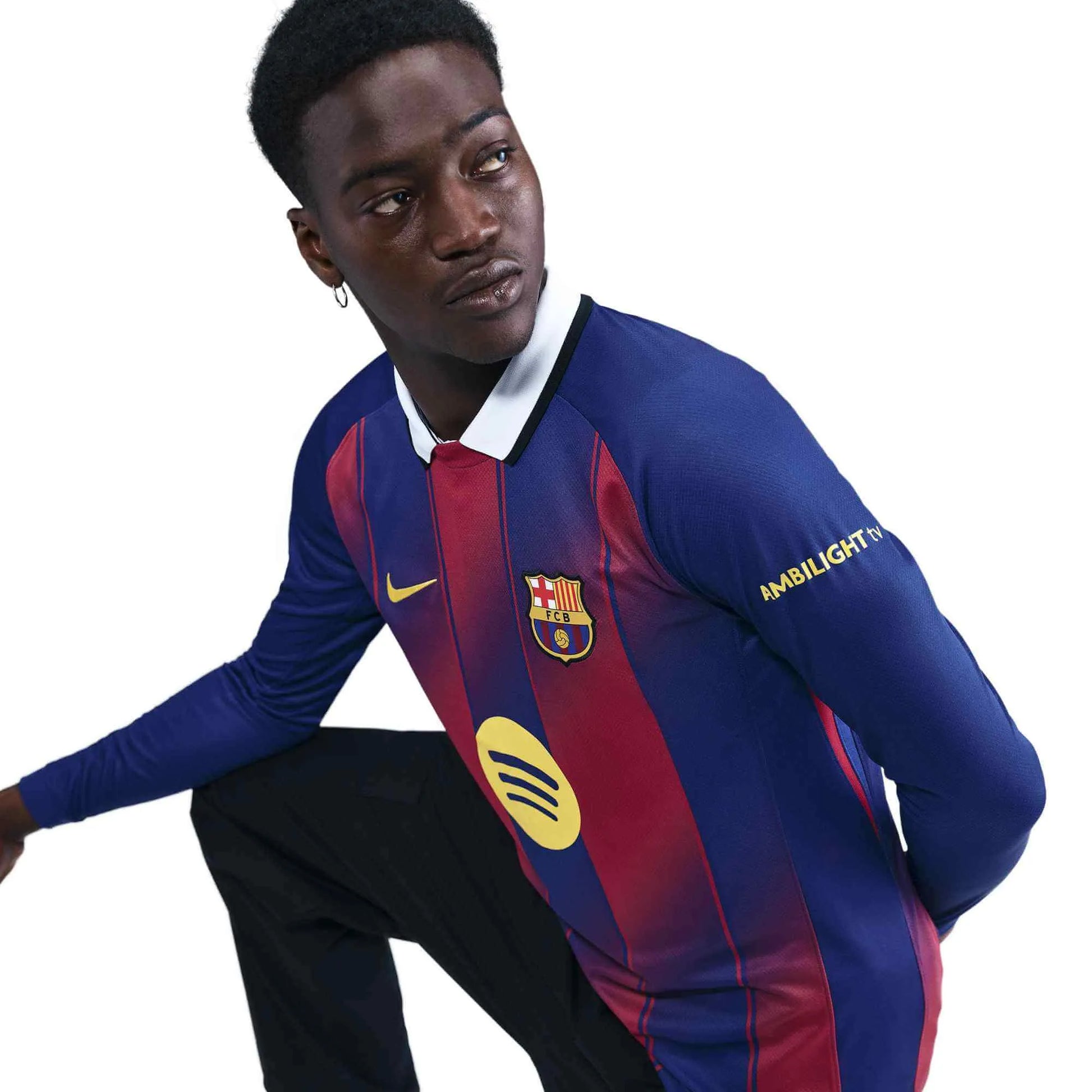 Nike 2025-26 Barcelona Men's Stadium Home Long-Sleeve Soccer Jersey (Detail 2)
