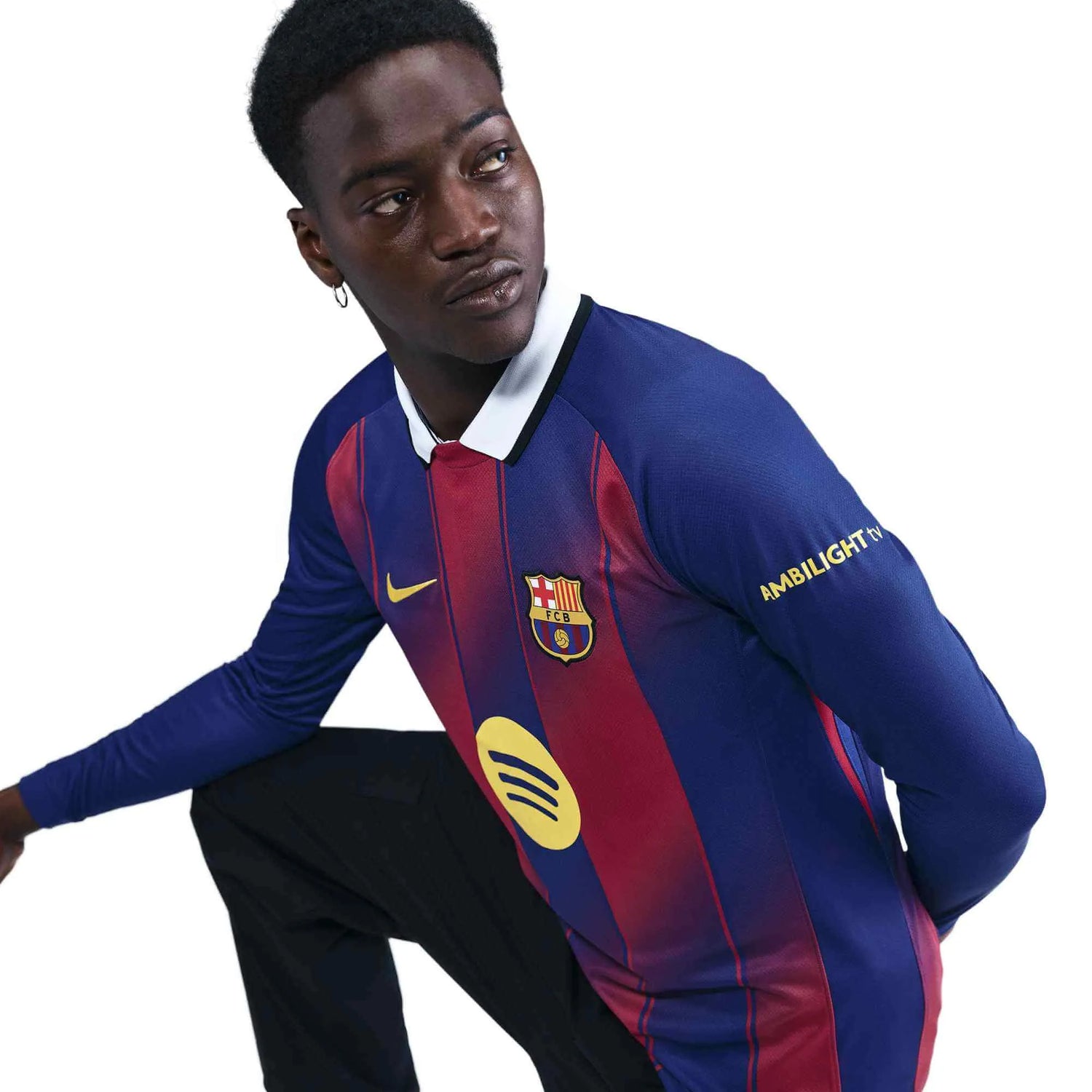 Nike 2025-26 Barcelona Men's Stadium Home Long-Sleeve Soccer Jersey (Detail 2)