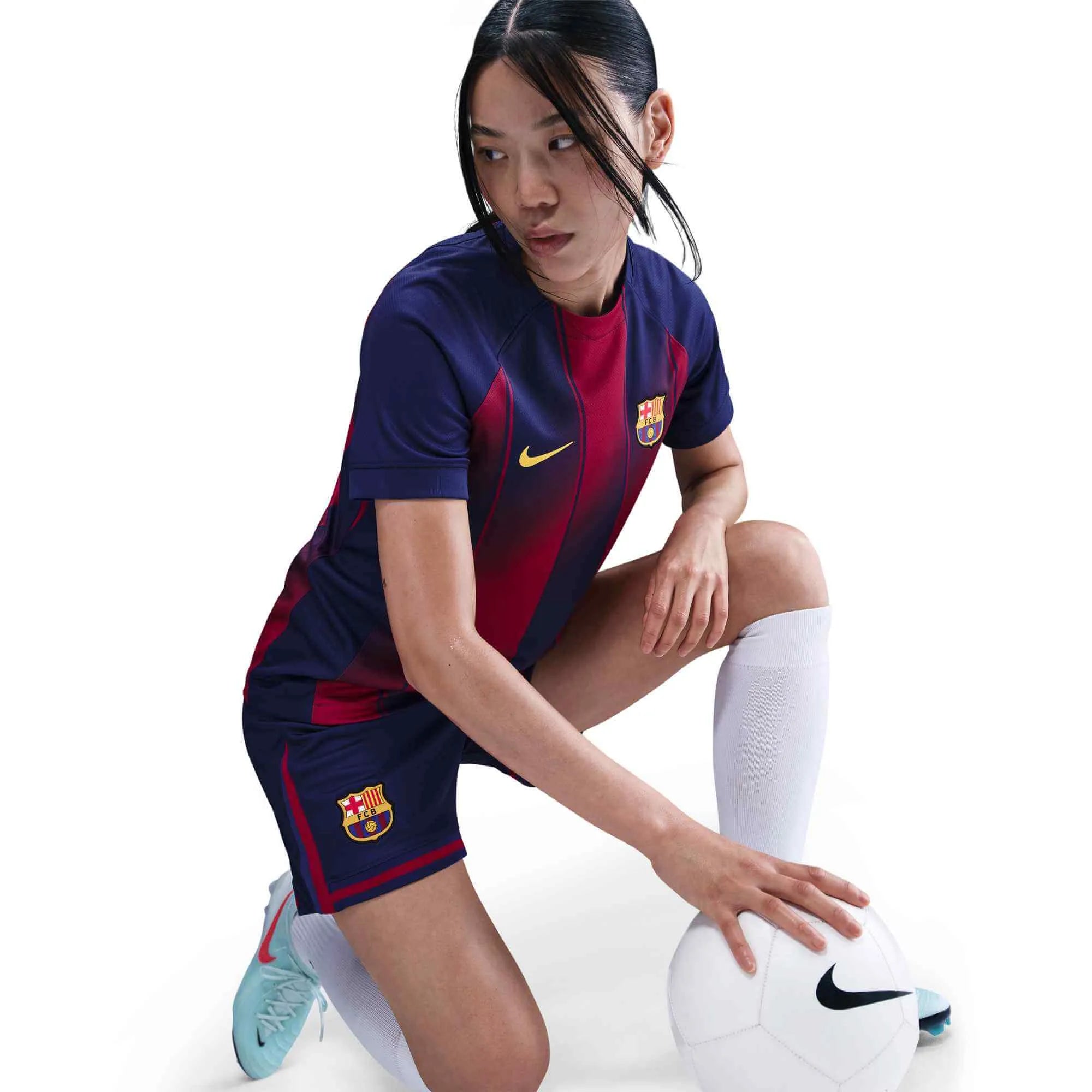 Nike 2025-26 Barcelona Women's Stadium Home Soccer Jersey (Side)