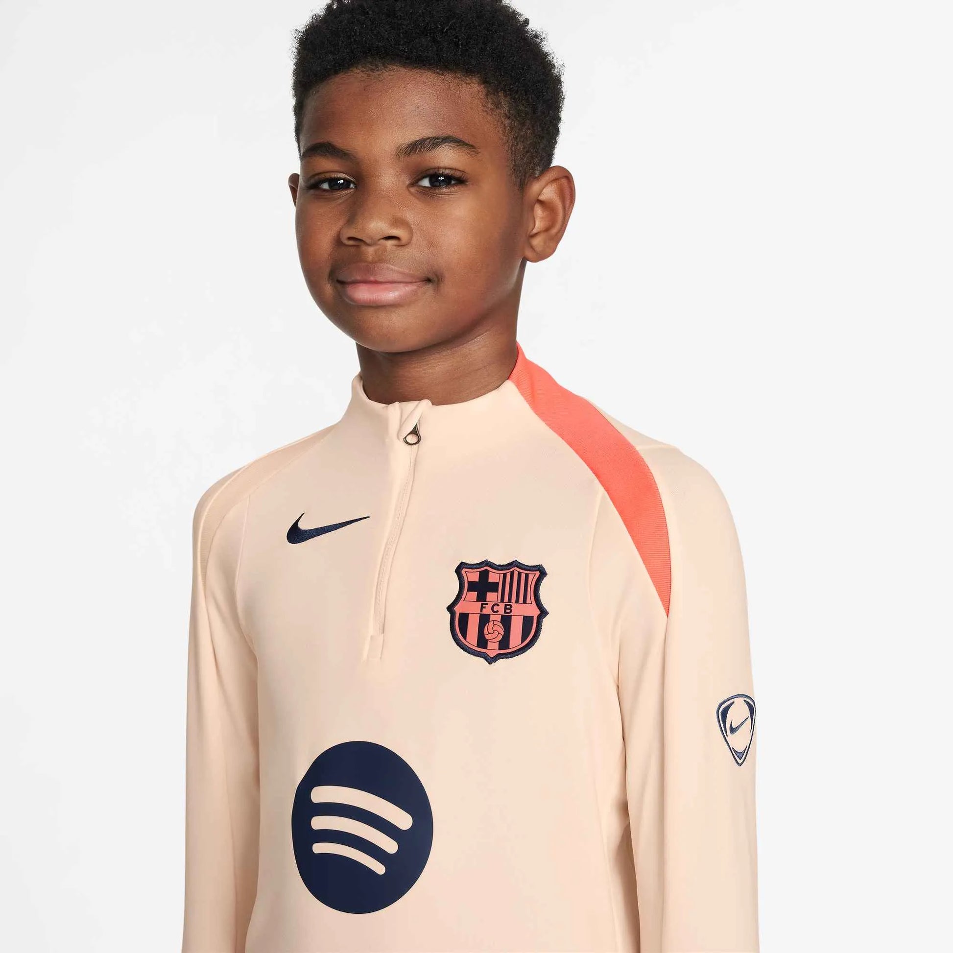 Nike 2025-26 Barcelona Youth DF Strike Drill Top Crimson Tint/Bright Mango/Midnight Navy (Detail 1)