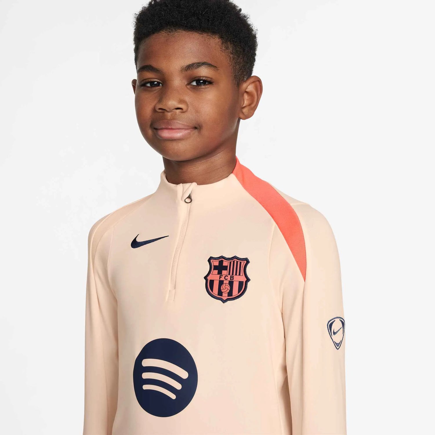 Nike 2025-26 Barcelona Youth DF Strike Drill Top Crimson Tint/Bright Mango/Midnight Navy (Detail 1)