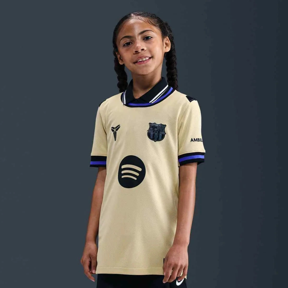 Nike 2025-26 Barcelona Youth Stadium Away Soccer Jersey (Model - Front)