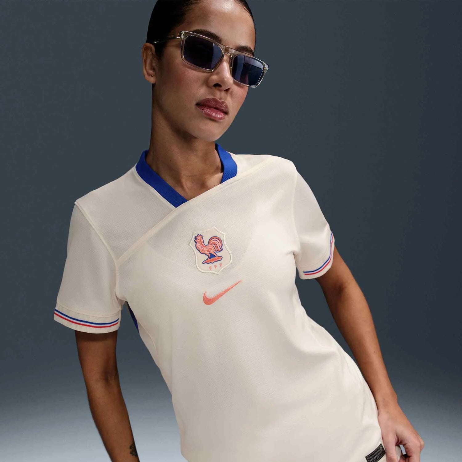 Nike 2025 France Women's Stadium Away Soccer Jersey (Model - Front)