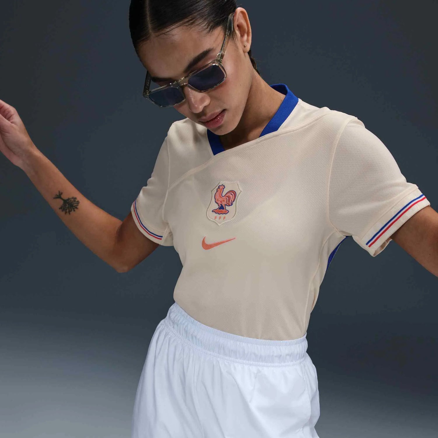 Nike 2025 France Women's Stadium Away Soccer Jersey (Model - Side)