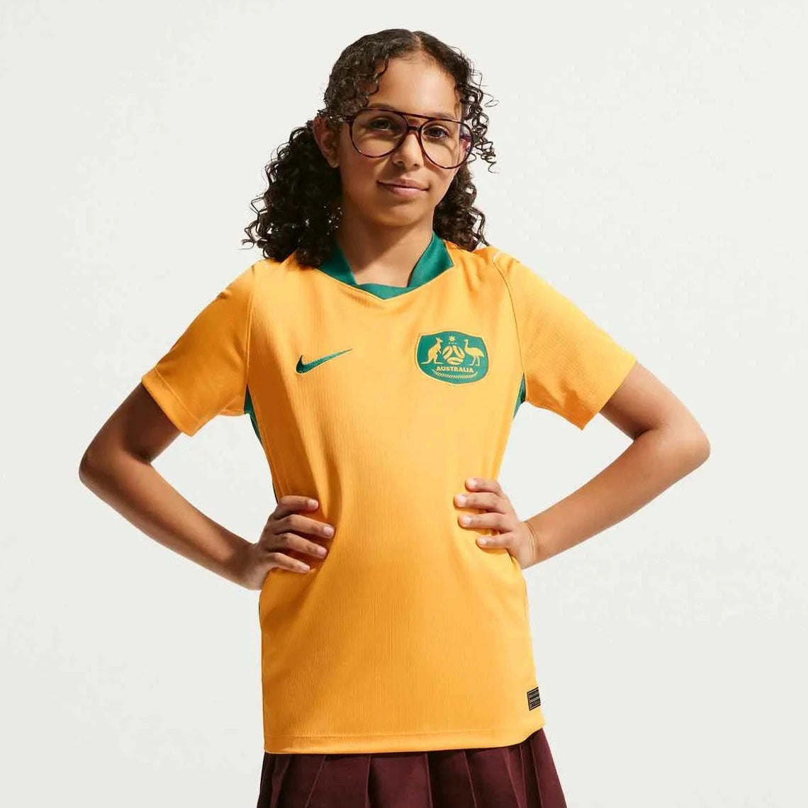Nike 2026-27 Australia Youth Stadium Home Soccer Jersey (Model 2 - Front)