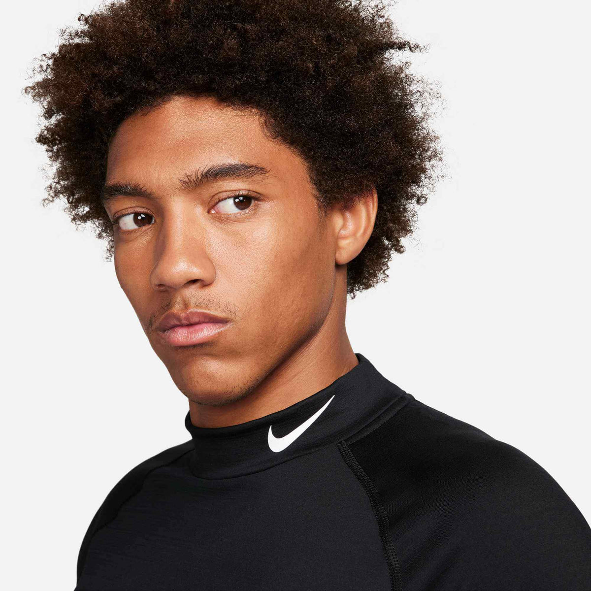 Nike Men's Pro Warm Long-Sleeve Mock Top Black/White (Detail 1)