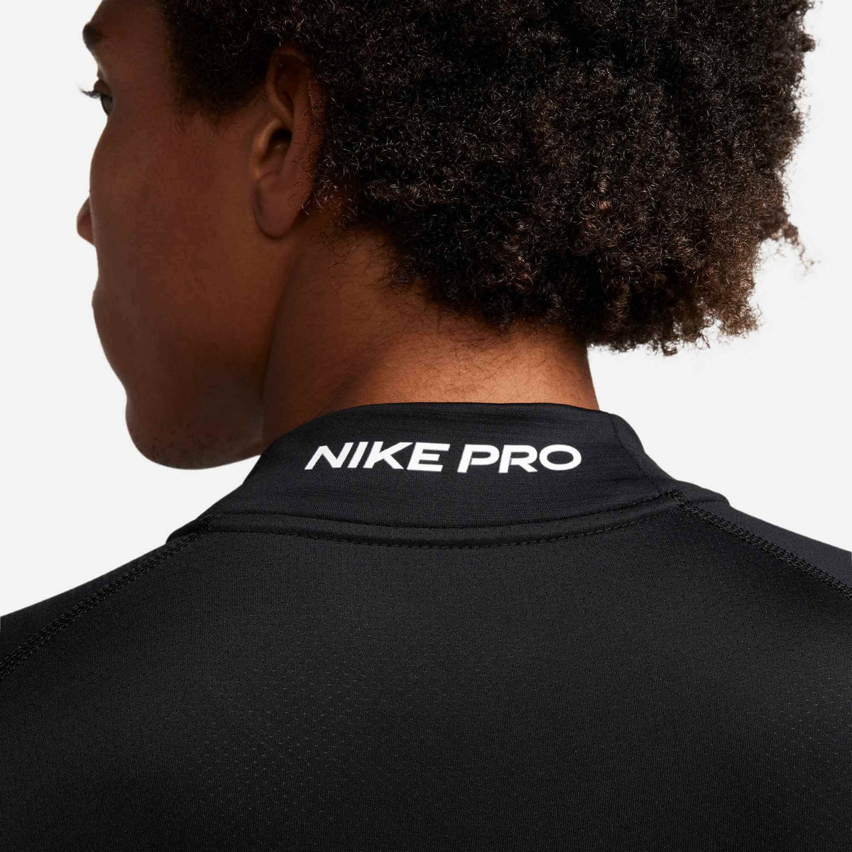 Nike Men's Pro Warm Long-Sleeve Mock Top Black/White (Detail 2)
