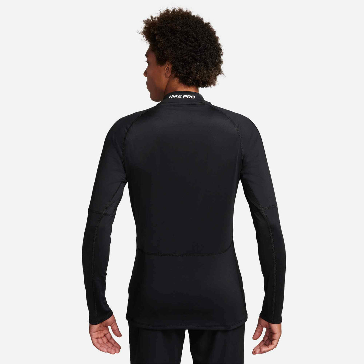 Nike Men's Pro Warm Long-Sleeve Mock Top Black/White (Model - Back)