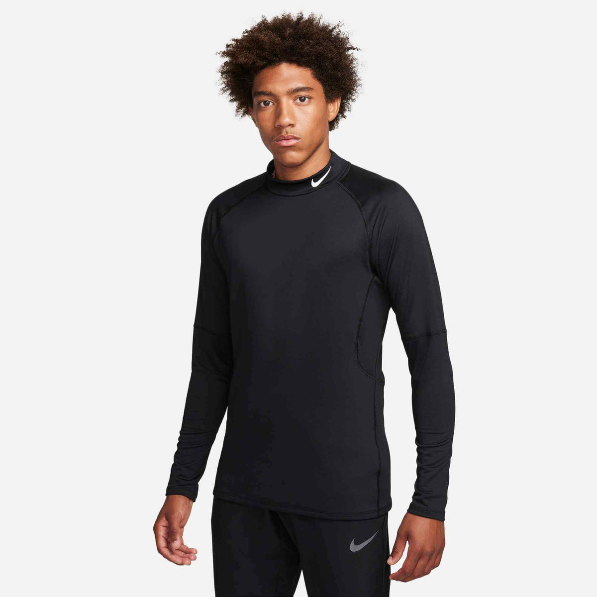 Nike Men's Pro Warm Long-Sleeve Mock Top Black/White (Model - Front)