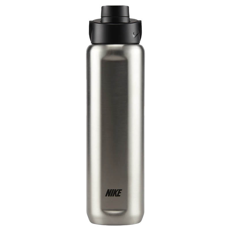 Nike Stainless Steel Recharge Chug Bottle 24 OZ Brushed Stainless Steel-Black (Front)