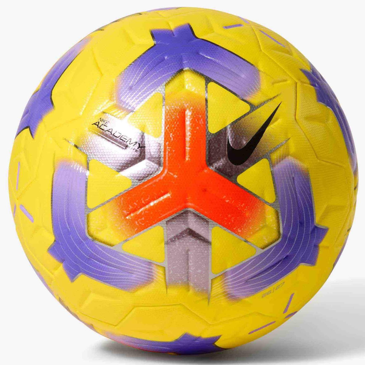 Nike FA26 Academy Elite Soccer Ball Yellow/Hyper Crimson/Purple (Front)