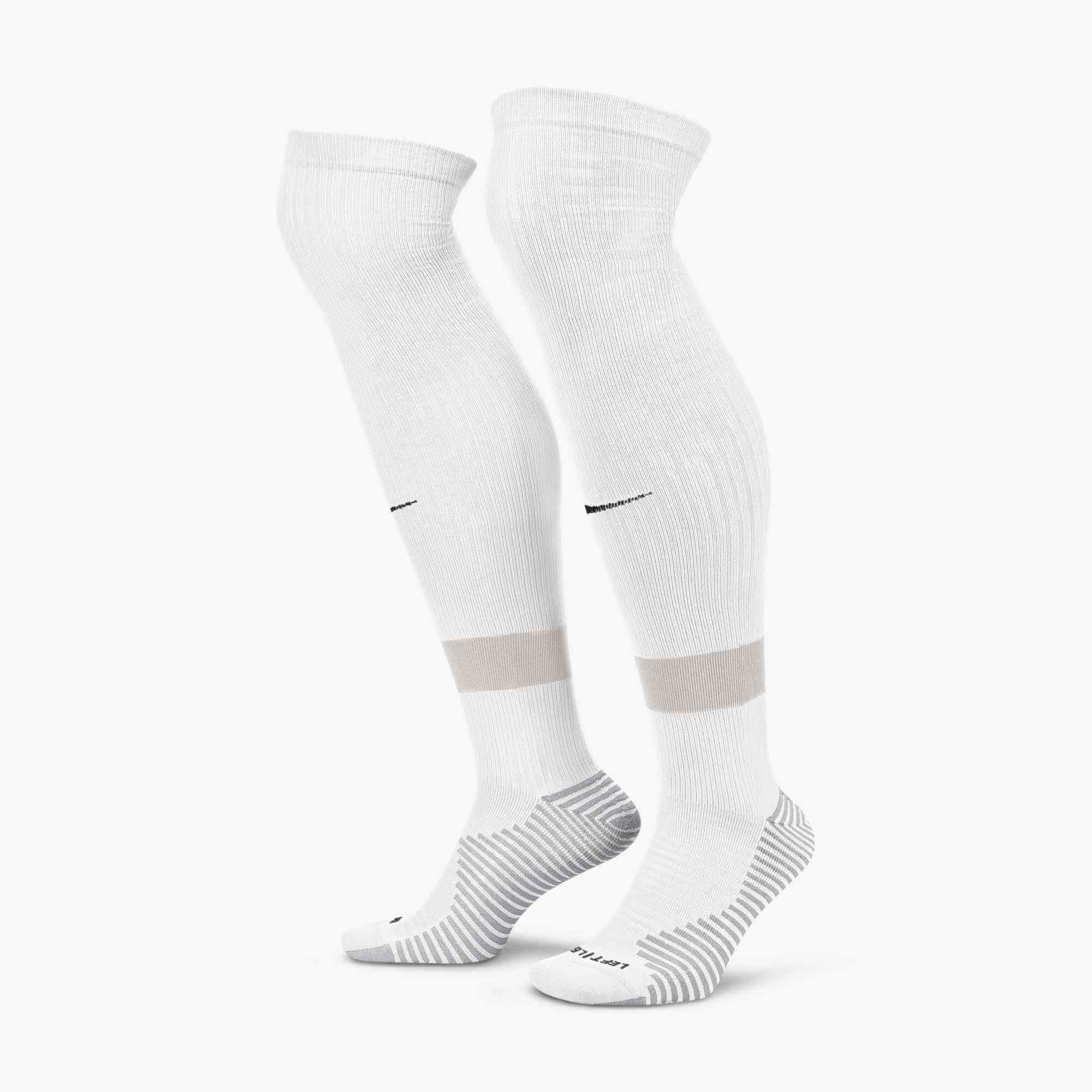 Nike Strike Knee-High Socks White/Light Grey (Pair - Lateral)
