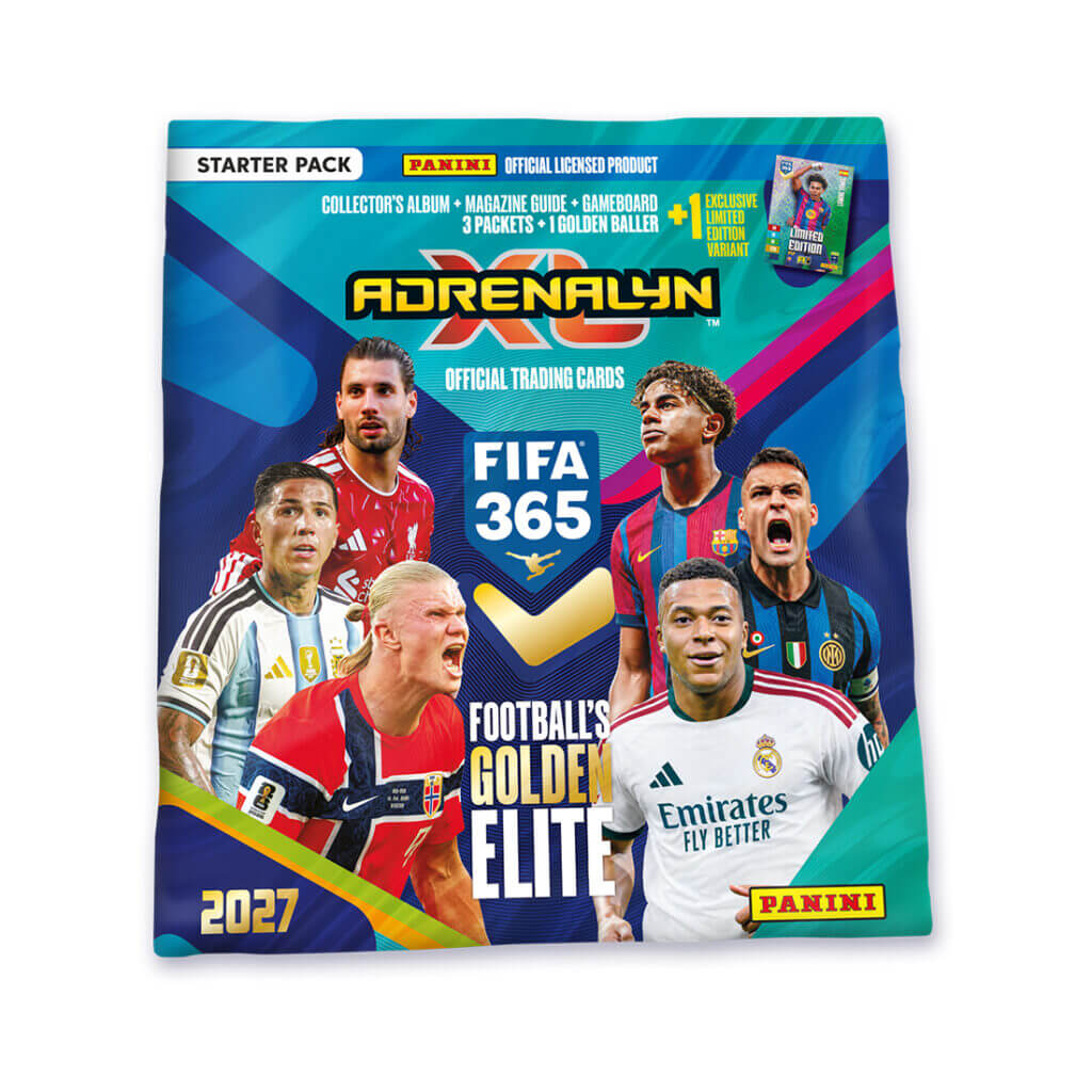 Panini 2026-27 Adrenalyn XL FIFA 365 Cards Starter Pack (Album, 18 Cards + LE & Golden Baller) (Front)