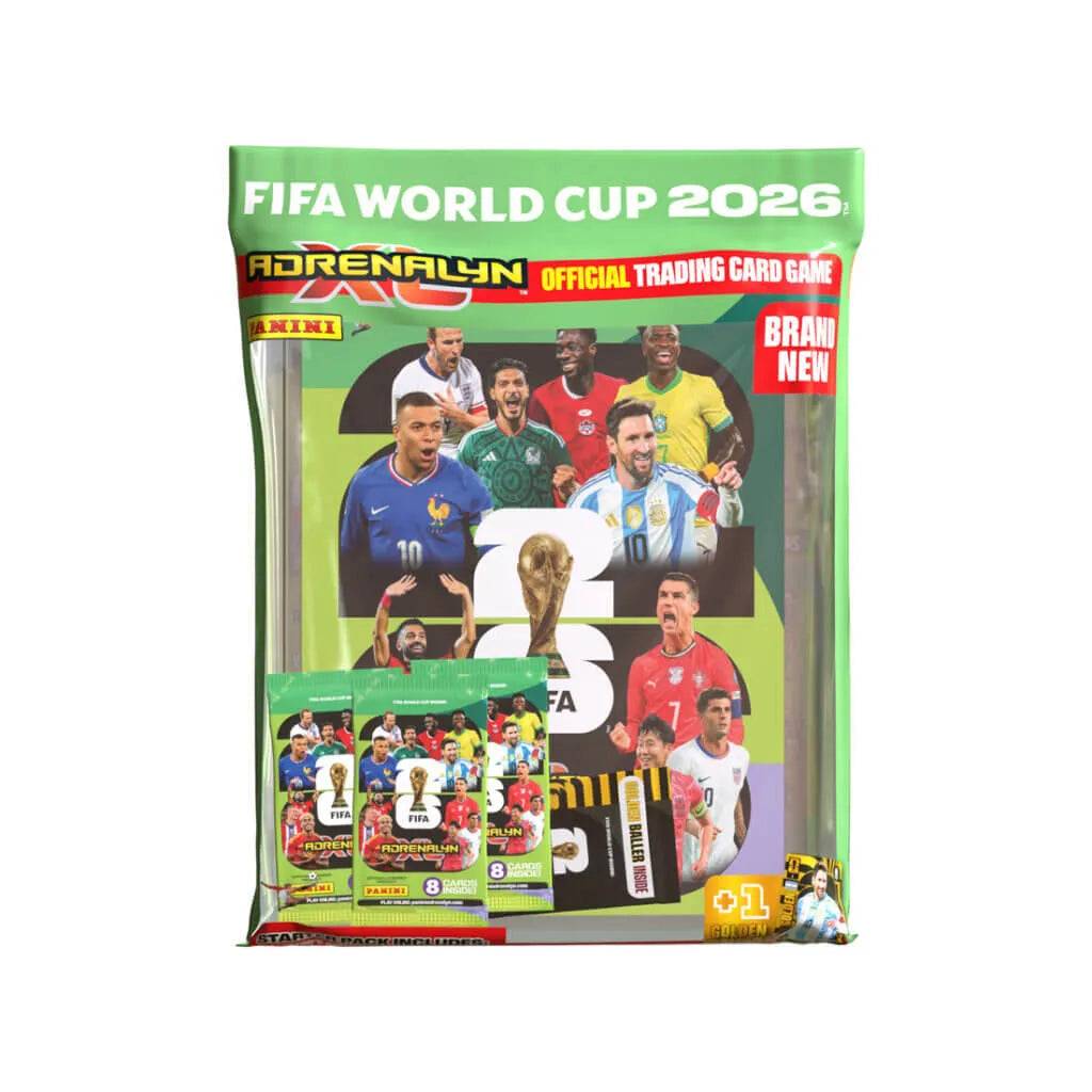 Panini 2026 Adrenalyn XL FIFA World Cup Cards Starter Pack (Album, 24 Cards + LE + Golden Baller) (Front)