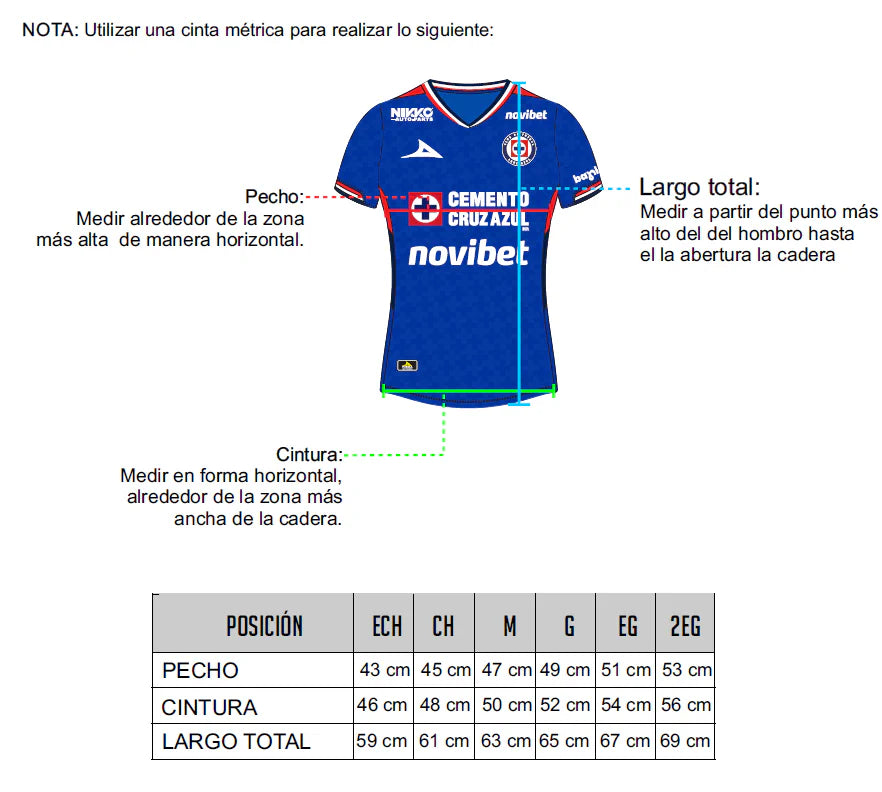 Pirma 2025-26 Cruz Azul Women's Stadium Home Soccer Jersey (Size Guide)