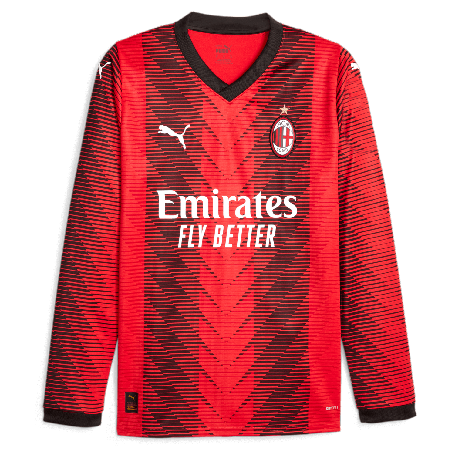 Puma 2023-24 AC Milan Men's Stadium Home Long-Sleeve Jersey (Front)