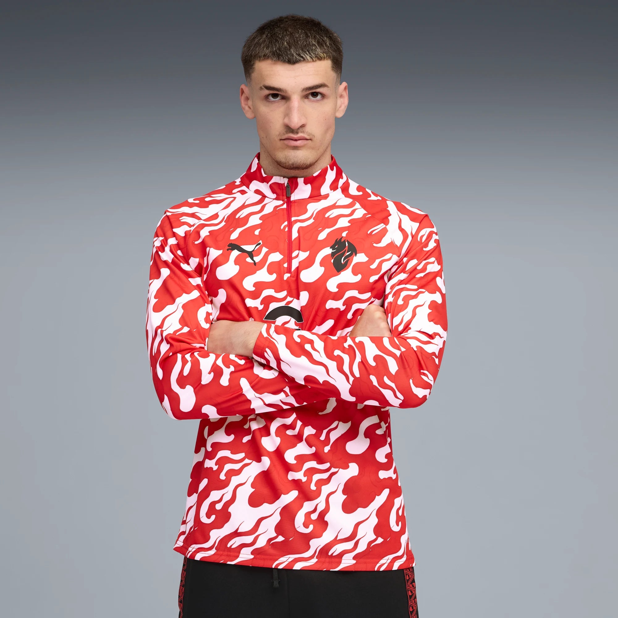 Puma 2025-26 AC Milan Men's 1/4 Zip Training Top Puma White-For All Time Red (Model - Front)