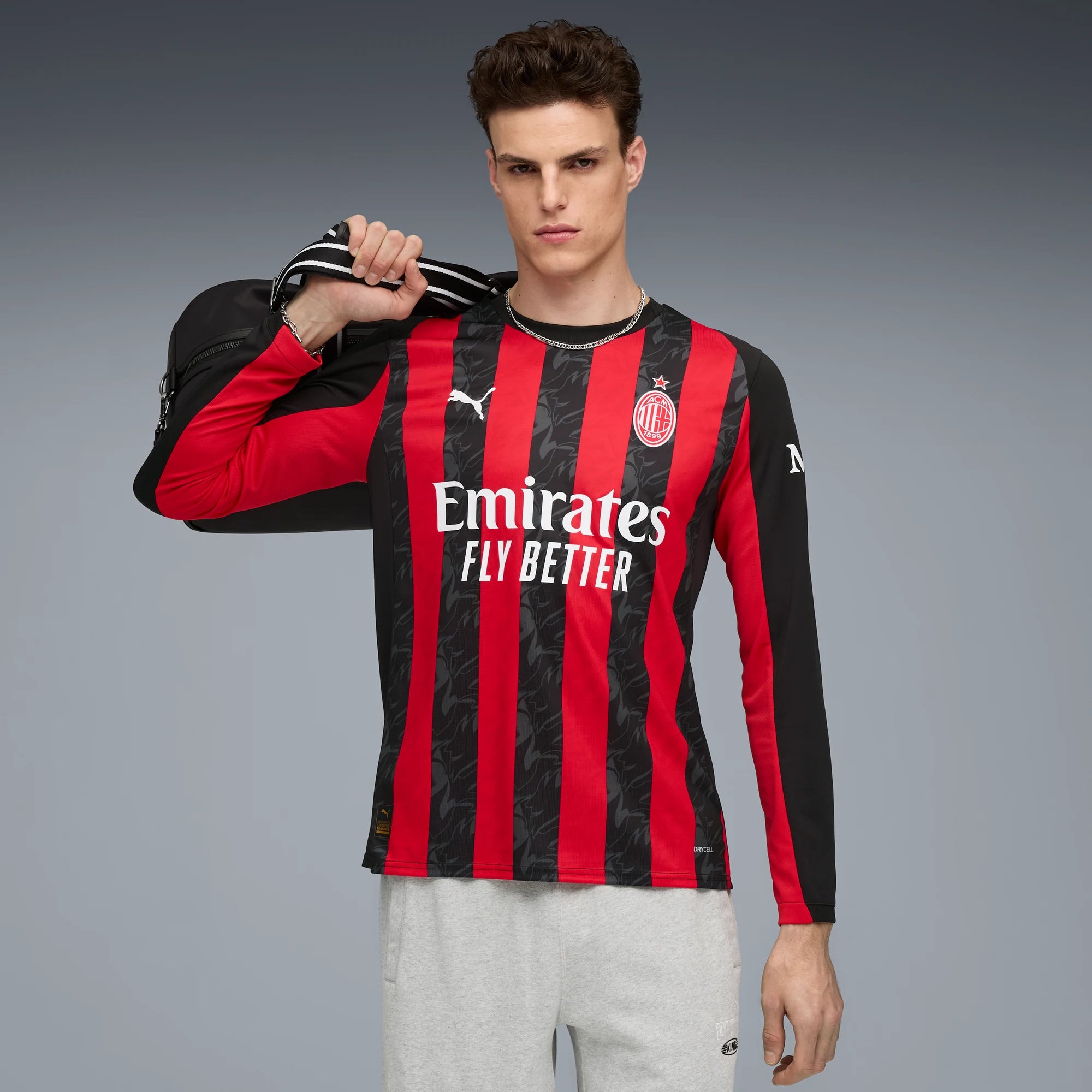 Puma 2025-26 AC Milan Men's Stadium Home Long-Sleeve Soccer Jersey (Model - Front)