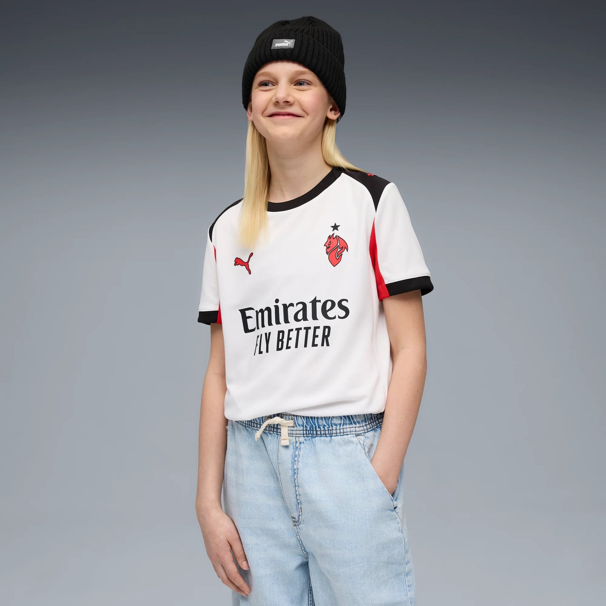 Puma 2025-26 AC Milan Youth Stadium Away Soccer Jersey (Model - Front)