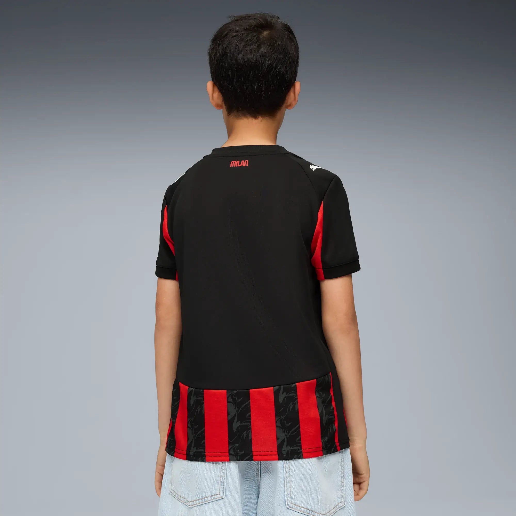 Puma 2025-26 AC Milan Youth Stadium Home Soccer Jersey (Model - Back)